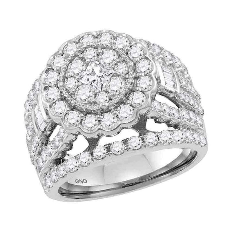 14kt White Gold Women's Princess Diamond Flower Cluster Bridal Wedding Engagement Ring 3.00 Cttw - FREE Shipping (US/CAN)-Wedding Jewelry-5-JadeMoghul Inc.