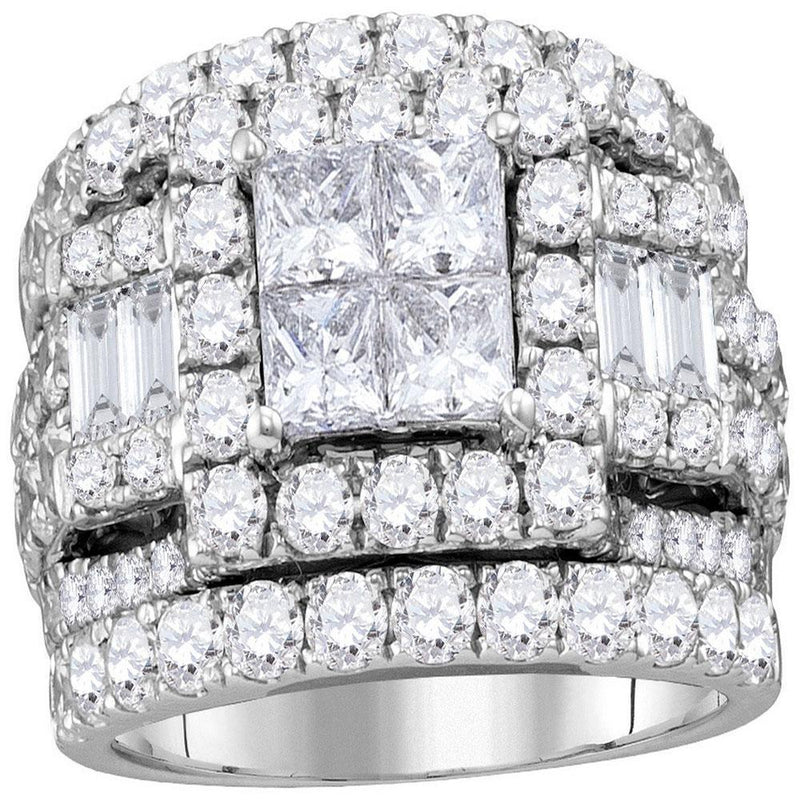 14kt White Gold Women's Princess Diamond Halo Bridal or Engagement Ring Band Set 4.00 Cttw-Gold & Diamond Wedding Jewelry-JadeMoghul Inc.