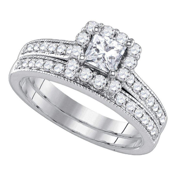 14kt White Gold Women's Princess Diamond Halo Bridal Wedding Engagement Ring Band Set 1-1/4 Cttw - FREE Shipping (US/CAN)-Gold & Diamond Wedding Ring Sets-5-JadeMoghul Inc.