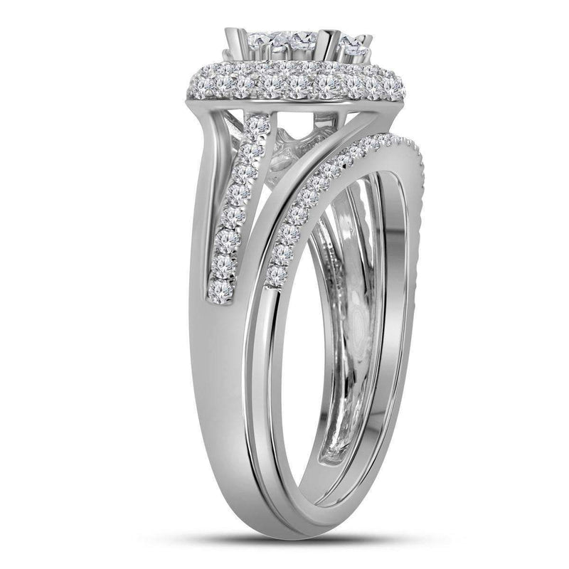 14kt White Gold Women's Princess Diamond Halo Bridal Wedding Engagement Ring Band Set 1.00 Cttw - FREE Shipping (US/CAN)-Gold & Diamond Wedding Ring Sets-JadeMoghul Inc.