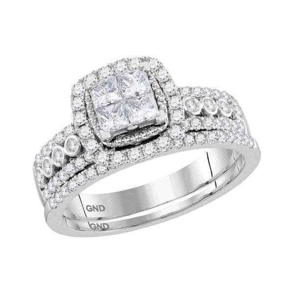 14kt White Gold Women's Princess Diamond Halo Bridal Wedding Engagement Ring Band Set 1.00 Cttw - FREE Shipping (US/CAN)-Gold & Diamond Wedding Ring Sets-JadeMoghul Inc.