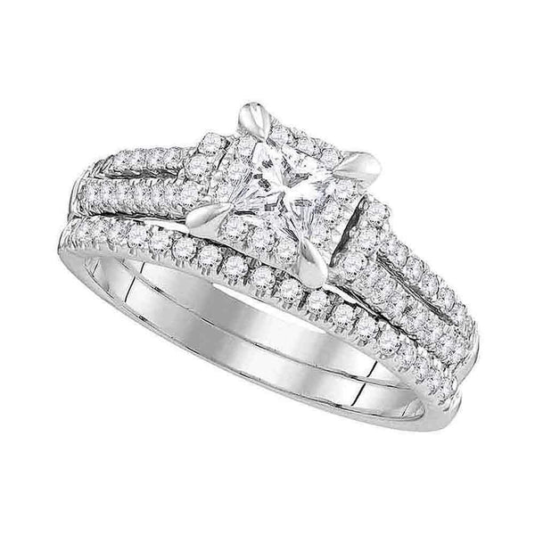 14kt White Gold Women's Princess Diamond Halo Bridal Wedding Engagement Ring Band Set 1.00 Cttw - FREE Shipping (US/CAN)-Wedding Jewelry-5-JadeMoghul Inc.