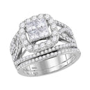 14kt White Gold Women's Princess Diamond Halo Bridal Wedding Engagement Ring Band Set 2.00 Cttw - FREE Shipping (US/CAN)-Wedding Jewelry-JadeMoghul Inc.