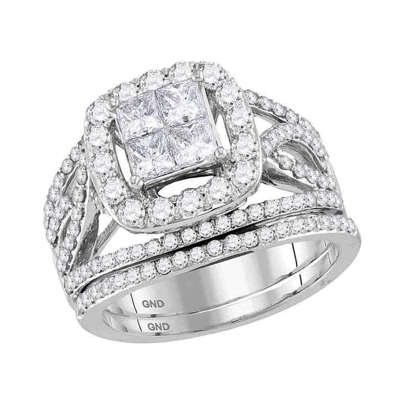 14kt White Gold Women's Princess Diamond Halo Bridal Wedding Engagement Ring Band Set 2.00 Cttw - FREE Shipping (US/CAN)-Wedding Jewelry-JadeMoghul Inc.
