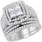 14kt White Gold Women's Princess Diamond Halo Bridal Wedding Engagement Ring Band Set 3.00 Cttw - FREE Shipping (US/CAN)-Gold & Diamond Wedding Ring Sets-JadeMoghul Inc.
