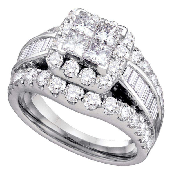 14kt White Gold Women's Princess Diamond Halo Cluster Bridal Wedding Engagement Ring 3.00 Cttw - FREE Shipping (US/CAN)-Gold & Diamond Engagement & Anniversary Rings-5-JadeMoghul Inc.