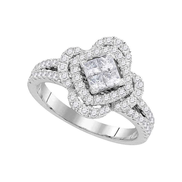 14kt White Gold Women's Princess Diamond Quatrefoil Frame Cluster Ring 7-8 Cttw - FREE Shipping (US/CAN)-Gold & Diamond Fashion Rings-JadeMoghul Inc.