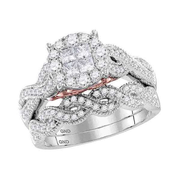 14kt White Gold Women's Princess Diamond Soleil Bridal Wedding Engagement Ring Band Set 1.00 Cttw - FREE Shipping (US/CAN)-Wedding Jewelry-JadeMoghul Inc.