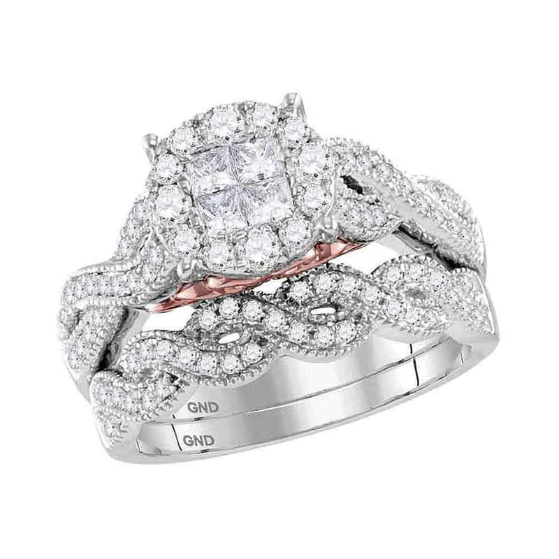 14kt White Gold Women's Princess Diamond Soleil Bridal Wedding Engagement Ring Band Set 1.00 Cttw - FREE Shipping (US/CAN)-Wedding Jewelry-JadeMoghul Inc.