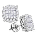 14kt White Gold Women's Princess Diamond Soleil Cluster Earrings 1-2 Cttw - FREE Shipping (USA/CAN)-Gold & Diamond Earrings-JadeMoghul Inc.