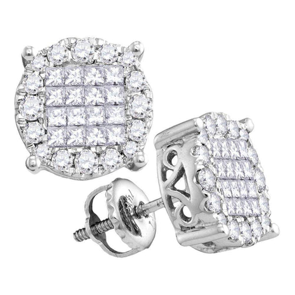 14kt White Gold Women's Princess Diamond Soleil Cluster Earrings 1-2 Cttw - FREE Shipping (USA/CAN)-Gold & Diamond Earrings-JadeMoghul Inc.