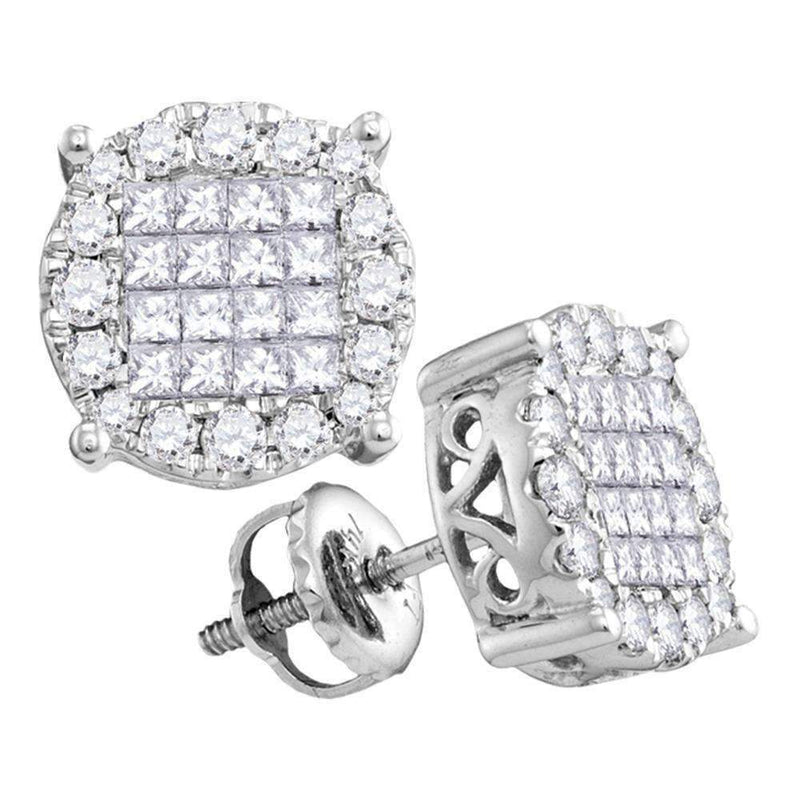 14kt White Gold Women's Princess Diamond Soleil Cluster Earrings 1-2 Cttw - FREE Shipping (USA/CAN)-Gold & Diamond Earrings-JadeMoghul Inc.