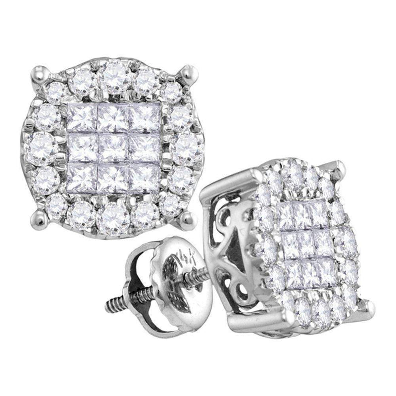 14kt White Gold Womens Princess Diamond Soleil Cluster Earrings 1-2 Cttw - FREE Shipping (US/CAN)-Gold & Diamond Earrings-JadeMoghul Inc.