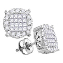 14kt White Gold Women's Princess Diamond Soleil Cluster Earrings 1.00 Cttw - FREE Shipping (USA/CAN)-Gold & Diamond Earrings-JadeMoghul Inc.