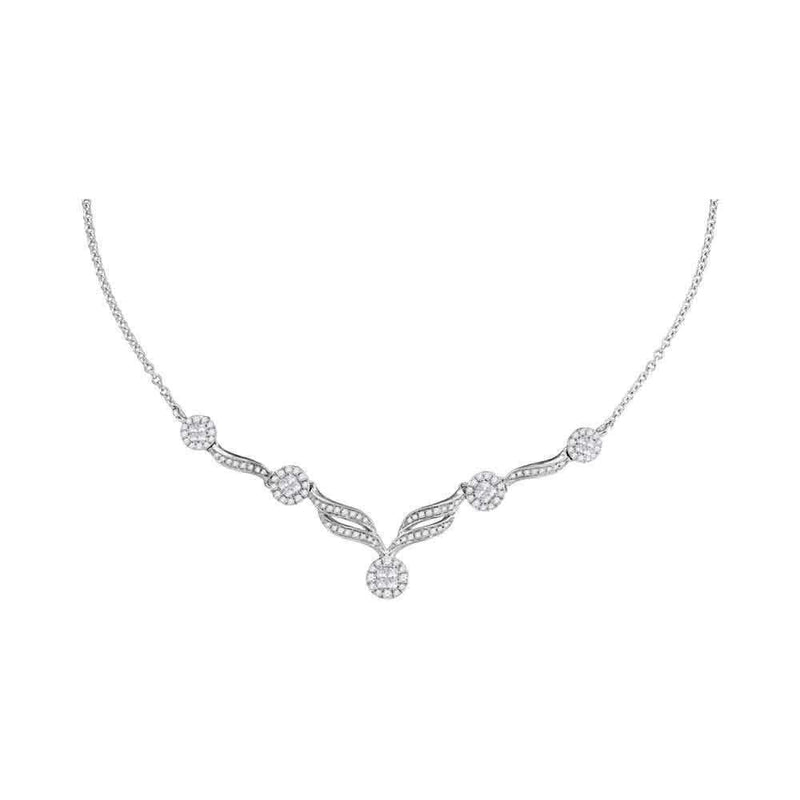 14kt White Gold Women's Princess Diamond Soleil Cluster Luxury 18" Necklace 1.00 Cttw - FREE Shipping (US/CAN)-Gold & Diamond Pendants & Necklaces-JadeMoghul Inc.