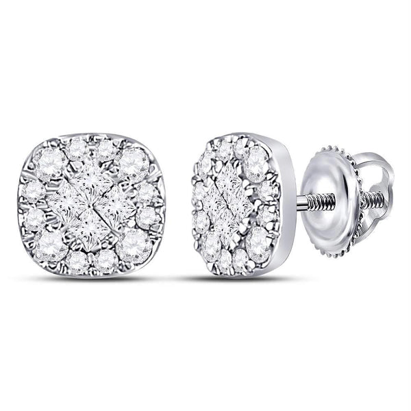 14kt White Gold Women's Princess Diamond Soleil Stud Earrings-Earrings-JadeMoghul Inc.