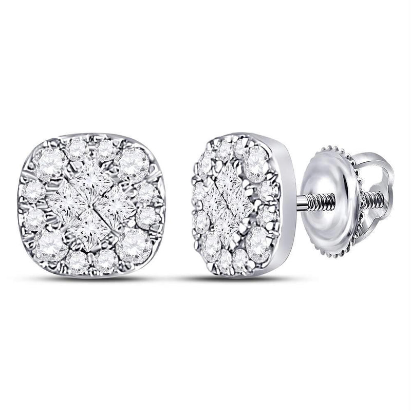 14kt White Gold Women's Princess Diamond Soleil Stud Earrings-Earrings-JadeMoghul Inc.
