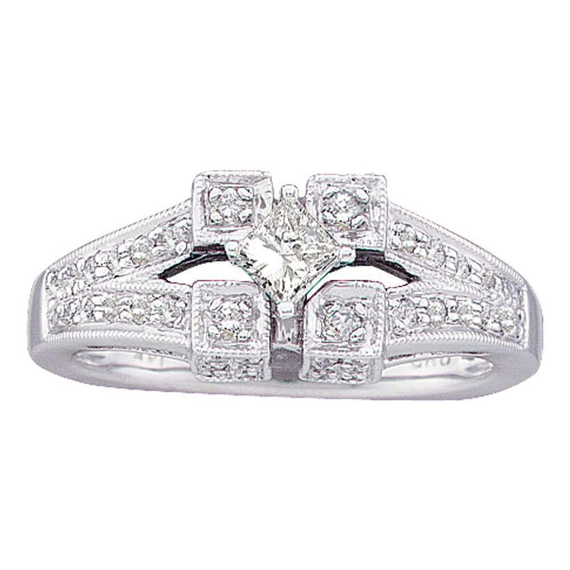 14kt White Gold Womens Princess Diamond Solitaire Bridal Wedding Engagement Ring 1/2 Cttw-Gold & Diamond Engagement & Anniversary Rings-6.5-JadeMoghul Inc.