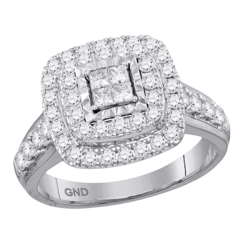 14kt White Gold Women's Princess Diamond Square Cluster Bridal Wedding Engagement Ring 1.00 Cttw - FREE Shipping (US/CAN)-Gold & Diamond Engagement & Anniversary Rings-5-JadeMoghul Inc.