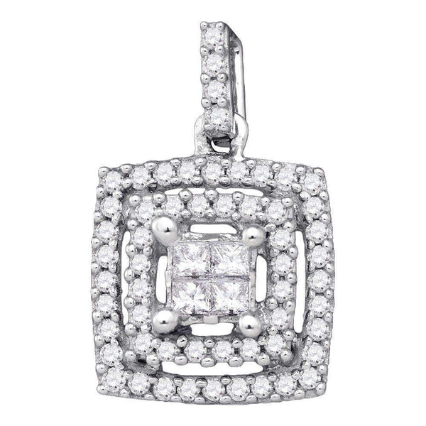 14kt White Gold Women's Princess Diamond Square Cluster Pendant 1-3 Cttw - FREE Shipping (US/CAN)-Gold & Diamond Pendants & Necklaces-JadeMoghul Inc.