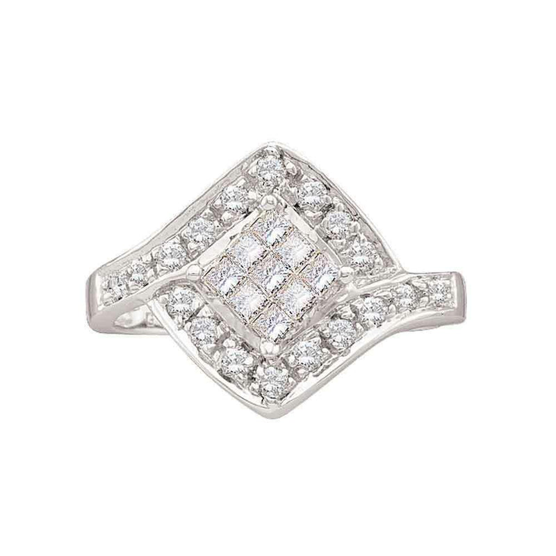 14kt White Gold Women's Princess Diamond Square Cluster Ring 1/2 Cttw - FREE Shipping (US/CAN)-Gold & Diamond Cluster Rings-5-JadeMoghul Inc.