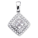 14kt White Gold Women's Princess Diamond Square Frame Cluster Pendant 1-2 Cttw - FREE Shipping (US/CAN)-Gold & Diamond Pendants & Necklaces-JadeMoghul Inc.