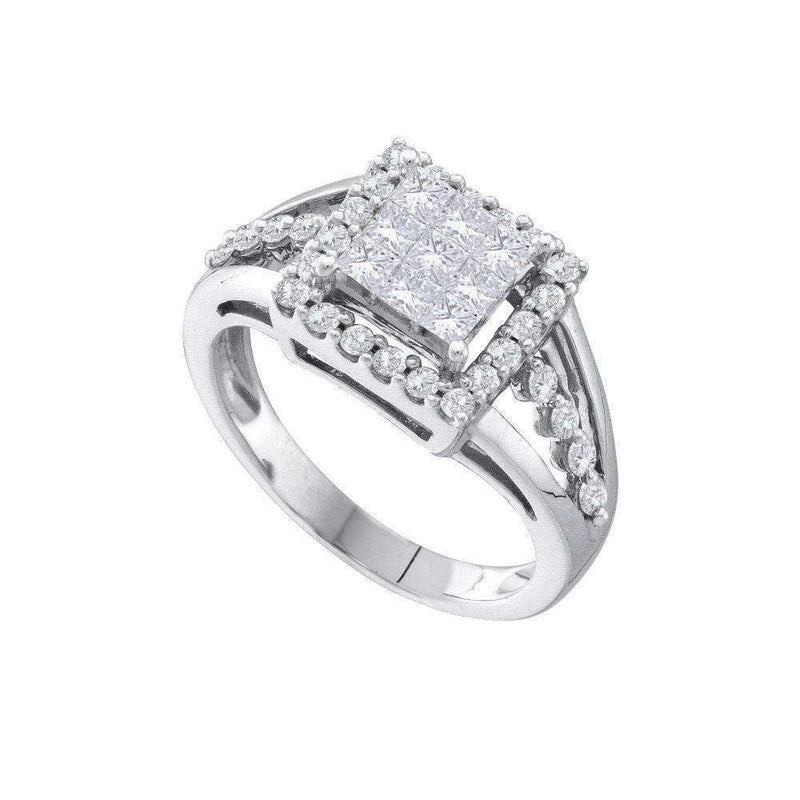 14kt White Gold Women's Princess Diamond Square Frame Cluster Ring 1.00 Cttw - FREE Shipping (US/CAN)-Rings And Bands-5-JadeMoghul Inc.