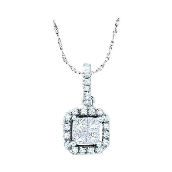 14kt White Gold Women's Princess Diamond Square Frame Pendant 1-4 Cttw - FREE Shipping (US/CAN)-Gold & Diamond Pendants & Necklaces-JadeMoghul Inc.