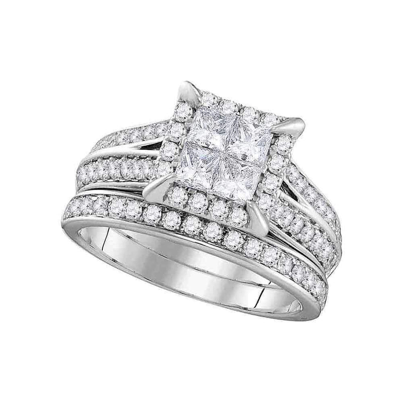 14kt White Gold Women's Princess Diamond Square Halo Bridal Wedding Engagement Ring Band Set 1-1/2 Cttw - FREE Shipping (US/CAN)-Wedding Jewelry-5-JadeMoghul Inc.