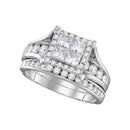 14kt White Gold Women's Princess Diamond Square Halo Bridal Wedding Engagement Ring Band Set 1-1/2 Cttw - FREE Shipping (US/CAN)-Wedding Jewelry-5-JadeMoghul Inc.