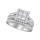 14kt White Gold Women's Princess Diamond Square Halo Bridal Wedding Engagement Ring Band Set 1-1/2 Cttw - FREE Shipping (US/CAN)-Wedding Jewelry-5-JadeMoghul Inc.