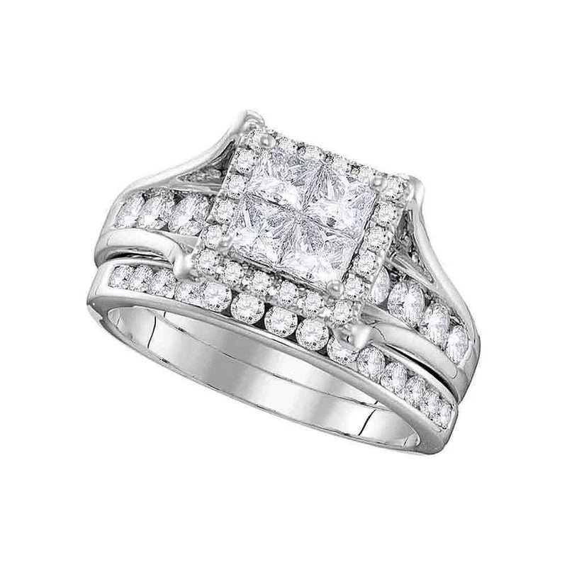14kt White Gold Women's Princess Diamond Square Halo Bridal Wedding Engagement Ring Band Set 1-1/2 Cttw - FREE Shipping (US/CAN)-Wedding Jewelry-5-JadeMoghul Inc.