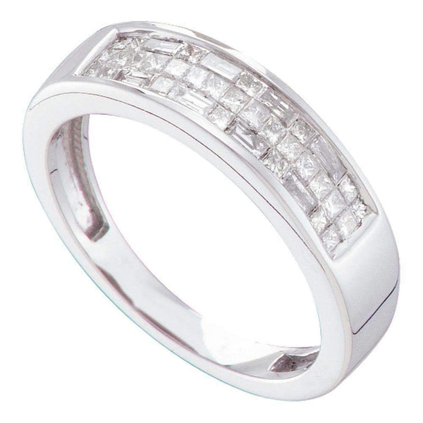 14kt White Gold Women's Princess Invisible-set Diamond Triple Row Band 1-2 Cttw - FREE Shipping (US/CAN)-Gold & Diamond Bands-JadeMoghul Inc.