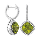 14kt White Gold Women's Princess Peridot Solitaire Diagonal Square Diamond Frame Earrings 2-1-8 Cttw - FREE Shipping (USA/CAN)-Gold & Diamond Earrings-JadeMoghul Inc.