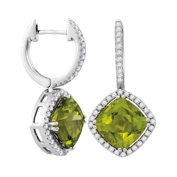 14kt White Gold Women's Princess Peridot Solitaire Diagonal Square Diamond Frame Earrings 2-1-8 Cttw - FREE Shipping (USA/CAN)-Gold & Diamond Earrings-JadeMoghul Inc.