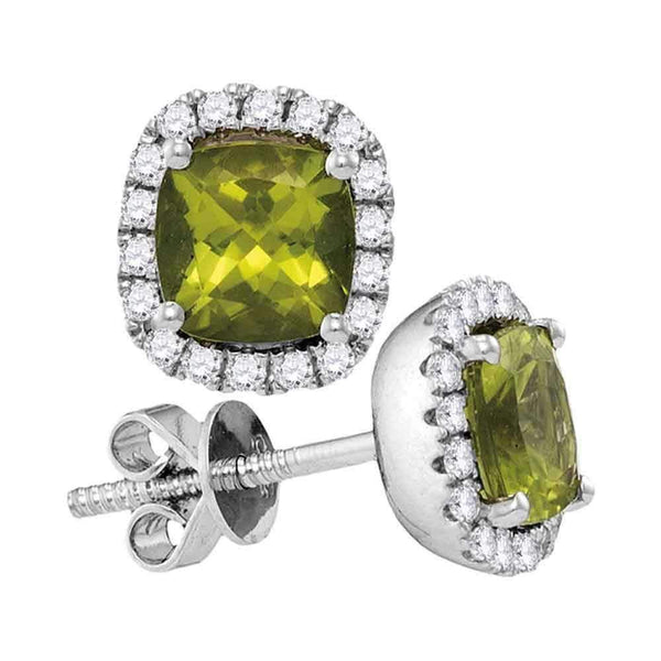 14kt White Gold Women's Princess Peridot Solitaire Diamond Frame Earrings 1.00 Cttw - FREE Shipping (USA/CAN)-Gold & Diamond Earrings-JadeMoghul Inc.