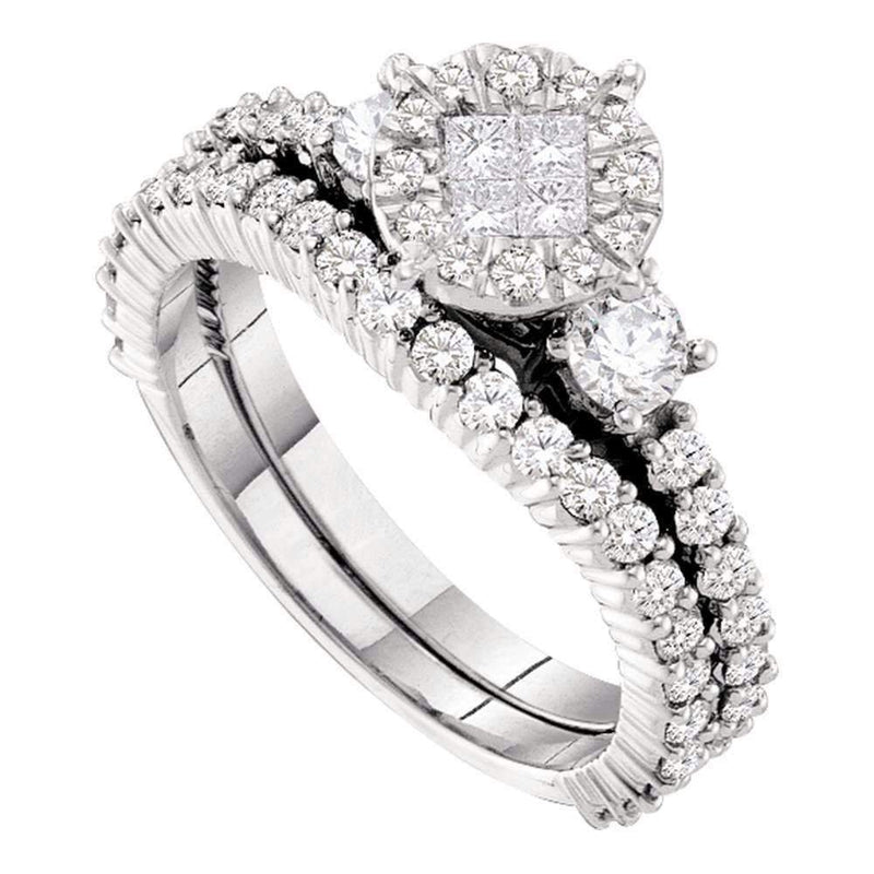 14kt White Gold Womens Princess Round Diamond Soleil Bridal Wedding Engagement Ring Band Set 1-3/8 Cttw-Gold & Diamond Wedding Ring Sets-6-JadeMoghul Inc.