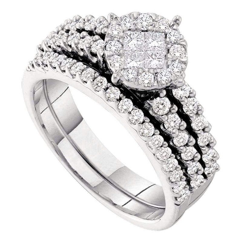 14kt White Gold Women's Princess Round Diamond Soleil Bridal Wedding Engagement Ring Band Set 1.00 Cttw - FREE Shipping (US/CAN)-Gold & Diamond Wedding Ring Sets-JadeMoghul Inc.