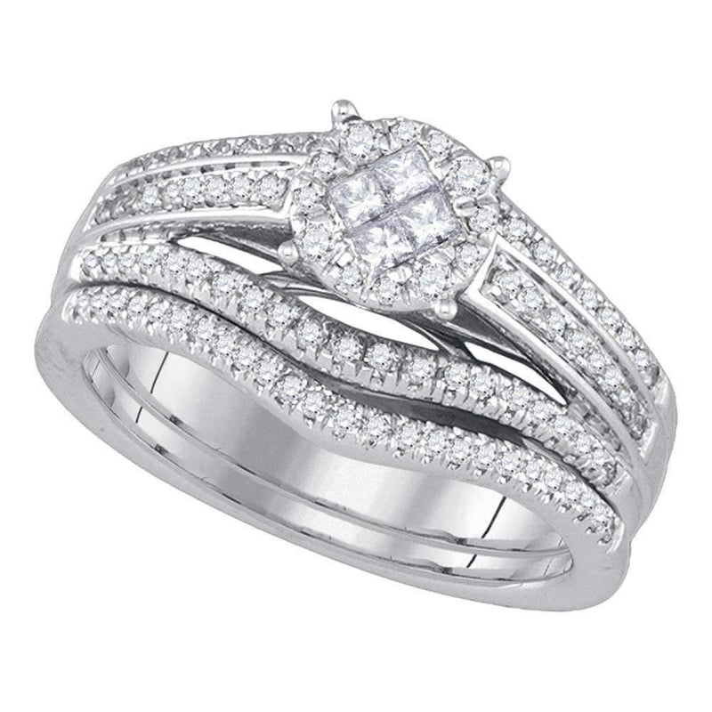 14kt White Gold Women's Princess Round Diamond Soleil Bridal Wedding Engagement Ring Band Set 5/8 Cttw - FREE Shipping (US/CAN)-Gold & Diamond Wedding Ring Sets-5-JadeMoghul Inc.