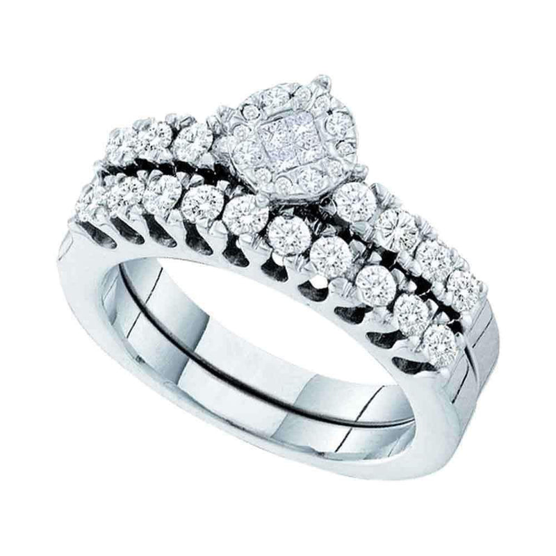 14kt White Gold Women's Princess Round Diamond Soleil Bridal Wedding Engagement Ring Band Set 7/8 Cttw - FREE Shipping (US/CAN)-Wedding Jewelry-5-JadeMoghul Inc.
