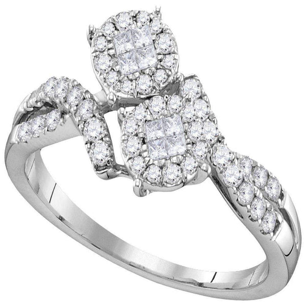 14kt White Gold Women's Princess Round Diamond Soleil Cluster Bypass Bridal Wedding Engagement Ring 1/2 Cttw - FREE Shipping (US/CAN)-Wedding Jewelry-5-JadeMoghul Inc.