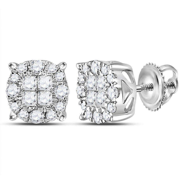 14kt White Gold Women's Princess Round Diamond Soleil Cluster Earrings 1-2 Cttw - FREE Shipping (US/CAN)-Gold & Diamond Earrings-JadeMoghul Inc.