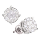 14kt White Gold Women's Princess Round Diamond Soleil Cluster Earrings 1-4 Cttw - FREE Shipping (US/CAN)-Gold & Diamond Earrings-JadeMoghul Inc.