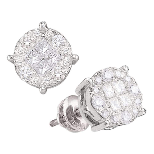 14kt White Gold Women's Princess Round Diamond Soleil Cluster Earrings 1.00 Cttw - FREE Shipping (USA/CAN)-Gold & Diamond Earrings-JadeMoghul Inc.