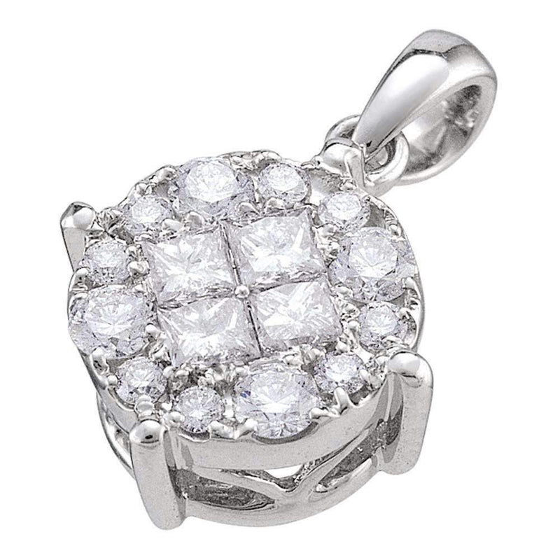 14kt White Gold Women's Princess Round Diamond Soleil Cluster Pendant 2.00 Cttw - FREE Shipping (US/CAN)-Gold & Diamond Pendants & Necklaces-JadeMoghul Inc.