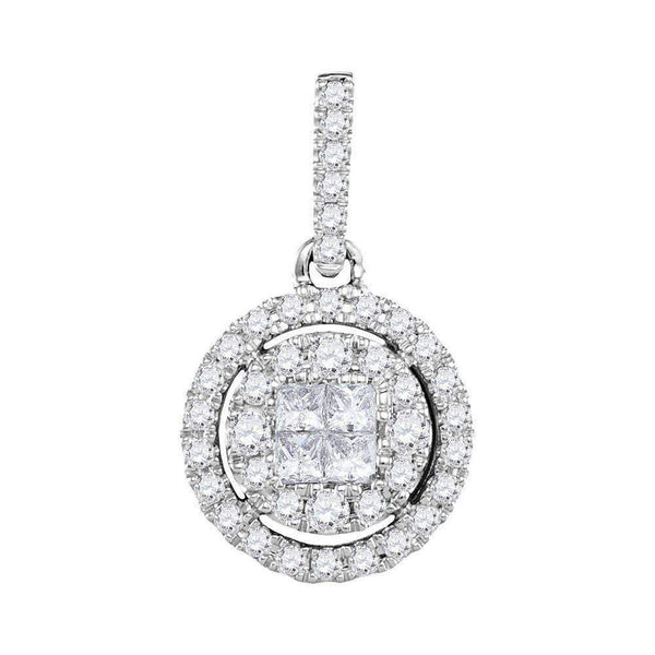 14kt White Gold Women's Princess Round Diamond Soleil Framed Cluster Pendant 1-2 Cttw - FREE Shipping (US/CAN)-Pendants And Necklaces-JadeMoghul Inc.