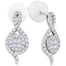 14kt White Gold Women's Princess Round Diamond Soleil Spade Cluster Earrings 1-2 Cttw - FREE Shipping (USA/CAN)-Gold & Diamond Earrings-JadeMoghul Inc.