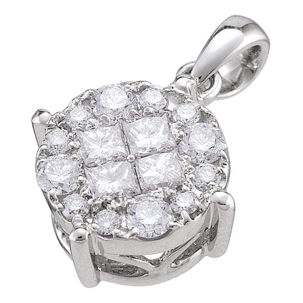 14kt White Gold Women's Princess Round Diamond Soliel Cluster Pendant 1-2 Cttw - FREE Shipping (US/CAN)-Gold & Diamond Pendants & Necklaces-JadeMoghul Inc.