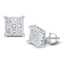 14kt White Gold Women's Princess Round Diamond Square Cluster Stud Earrings 1-2 Cttw - FREE Shipping (USA/CAN)-Gold & Diamond Earrings-JadeMoghul Inc.