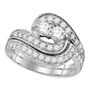 14kt White Gold Women's Round 2-Stone Diamond Bridal Wedding Engagement Ring Band Set 1.00 Cttw - FREE Shipping (US/CAN)-Wedding Jewelry-5.5-JadeMoghul Inc.